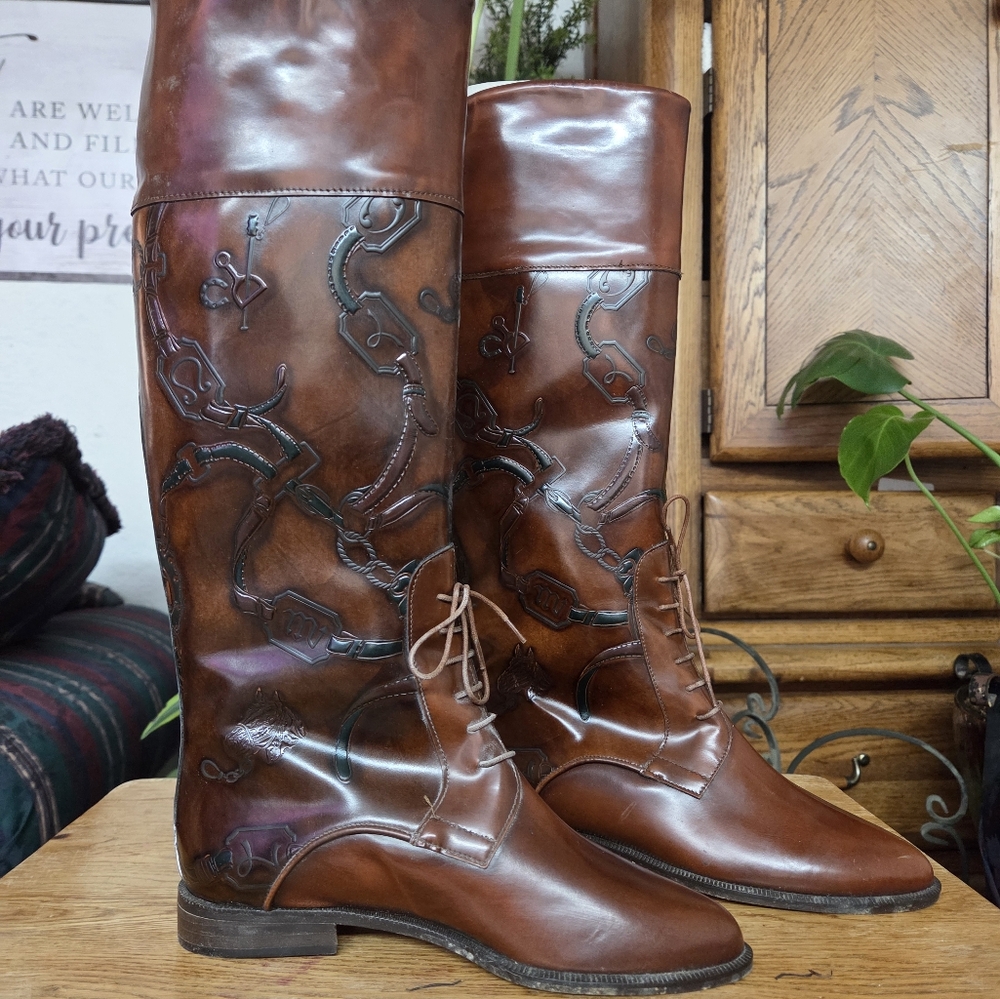 Womens Size 9 Vintage Italian Leather Riding Boots By Larry Stuart